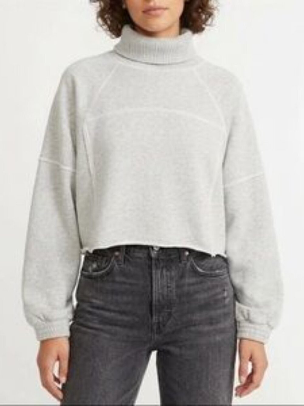 NWOT Aerie Cropped Light Gray Turtleneck Sweater Size Small Casual Lounge Cotton